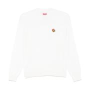 Kenzo Mandel Beige Logo Patch Crew Neck White, Dam