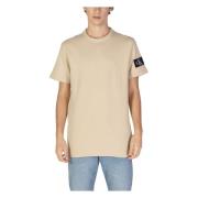 Calvin Klein Jeans Beige Bomull T-shirt Kort Ärm Rund Hals Beige, Herr