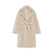 Max Mara Lyxig ullrock med lamm läderbälte Beige, Dam