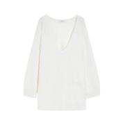 Max Mara Oversized Stickad Tröja med V-ringning White, Dam