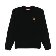 Kenzo Svart Logo Patch Crew Neck Sweater Black, Dam