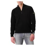 Stone Island Stickad Halv Zip Tröja Svart Black, Herr