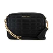 Michael Kors Jet Set Medium Quiltad Läder Crossbody Väska Black, Dam