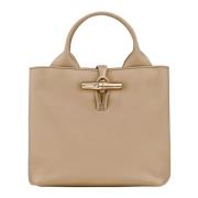 Longchamp Root Gold-Tone Calfskin Väskor Beige, Dam