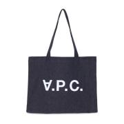 A.p.c. Logo Tote Bag i japanskt denim Blue, Dam