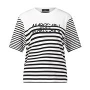 Marc Cain Randig Logotyp T-shirt White, Dam