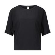 Luisa Cerano Satin T-shirt med knappdetalj Black, Dam