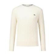 Lacoste Modern Kabelstickad Ulltröja Beige, Herr