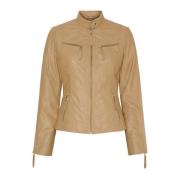 Btfcph Lammskinn Bikerjacka med Guld Accents Beige, Dam