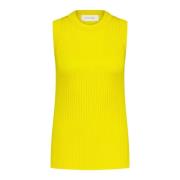 Sportmax Ribbstickad Topp Figurnära Skärning Yellow, Dam