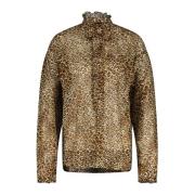 Dsquared2 Blus med djurtryck i bomull Rynkad halsringning Brown, Dam