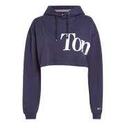 Tommy Jeans Cropped Hoodie med Sidobranding Blue, Dam