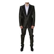 Dolce & Gabbana Svart Stjärnor Jacquard Slim Fit Kostym Black, Herr