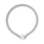 Vivienne Westwood Orb Plaque Crystal Chain Necklace White, Dam