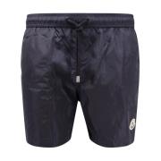 Moncler Logo Patch Nylon Swim Trunk Blue, Herr