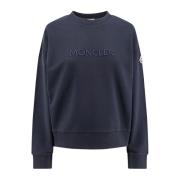 Moncler Broderad bomulls sweatshirt med ikoniskt logotyp Blue, Dam