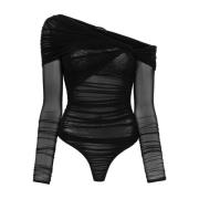 Mugler Svart Halvgenomskinlig Topp med Twist-detaljer Black, Dam