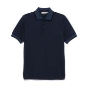 Canali Marinblå Randig Kortärmad Polo Blue, Herr