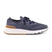 Brunello Cucinelli Stickade Logosneakers Snörning Gummisula Blue, Herr