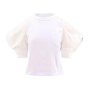 Sacai Bomull T-shirt med Nylon Kort Ärm White, Dam