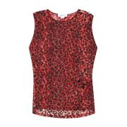 Alexander McQueen Röd och Svart Leopardtryck Topp Red, Dam