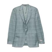 Canali Turkos Blå-Grön Rutig Blazer Green, Herr