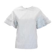 Victoria Beckham Vit Ruffle Topp Blus Skjorta White, Dam