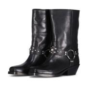 Isabel Marant Läder Biker Boots med Silverdetaljer Black, Dam