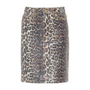 Ganni Leopardmönstrad Denimkjol Brown, Dam