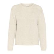 Kaffe Enkel Stickad Pullover Tröja Turtledove Melange Beige, Dam