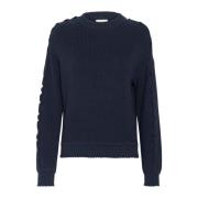 Kaffe Midnight Marine Stickad Pullover Tröja Blue, Dam