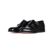 Santoni Läder Dubbla Monkstraps Black, Herr