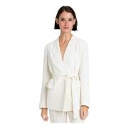 Twinset Elegant Blazer med Broderi Bälte White, Dam