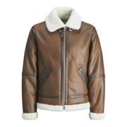 Jack & Jones Aviator Läderjacka med Teddy Fleece Brown, Herr