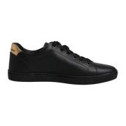 Dolce & Gabbana Svart Guld Läder Sneakers Logodetaljer Black, Herr