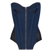 Jean Paul Gaultier Mörk Tvätt Denim Sweetheart Topp Blue, Dam