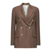 Brunello Cucinelli Dubbelknäppt Peak Lapel Blazer Brown, Dam