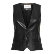 Saint Laurent Svart Lammskinn V-ringad Jacka Black, Dam