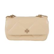 Tory Burch Diamant Quilt Mini Flap Väska Beige, Dam