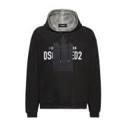 Dsquared2 Hoodie med logotyptryck och ribbade detaljer Black, Herr