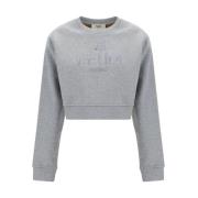 Fendi Monogram Cropped Sweatshirt med Ribbed Detaljer Gray, Dam