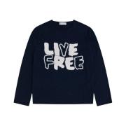 Comme des Garçons Broderad Navy Sweatshirt Live Free Blue, Herr