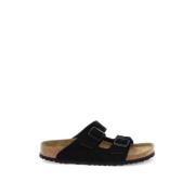 Birkenstock Mocka Läder Dubbelrem Tofflor Black, Herr