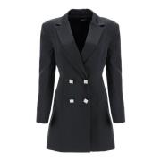 Rotate Birger Christensen Satin Blazer Mini Klänning Juvelknappar Blac...