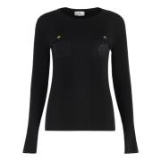 Elisabetta Franchi Stickad silke- och viskos top Black, Dam