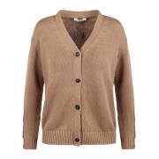 Max Mara Räfflad V-ringad Cardigan med Vävd Insats Beige, Dam