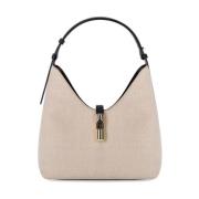 Furla Canvas och läder hobo axelväska Beige, Dam