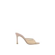 Amina Muaddi Genomskinliga Mesh Stiletto Häl Sandaler Beige, Dam