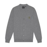 Lyle & Scott Merino V Neck Cardigan Stickad Gray, Herr