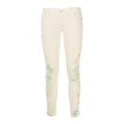 Fracomina Skinny damjeans med tryck och strass Beige, Dam